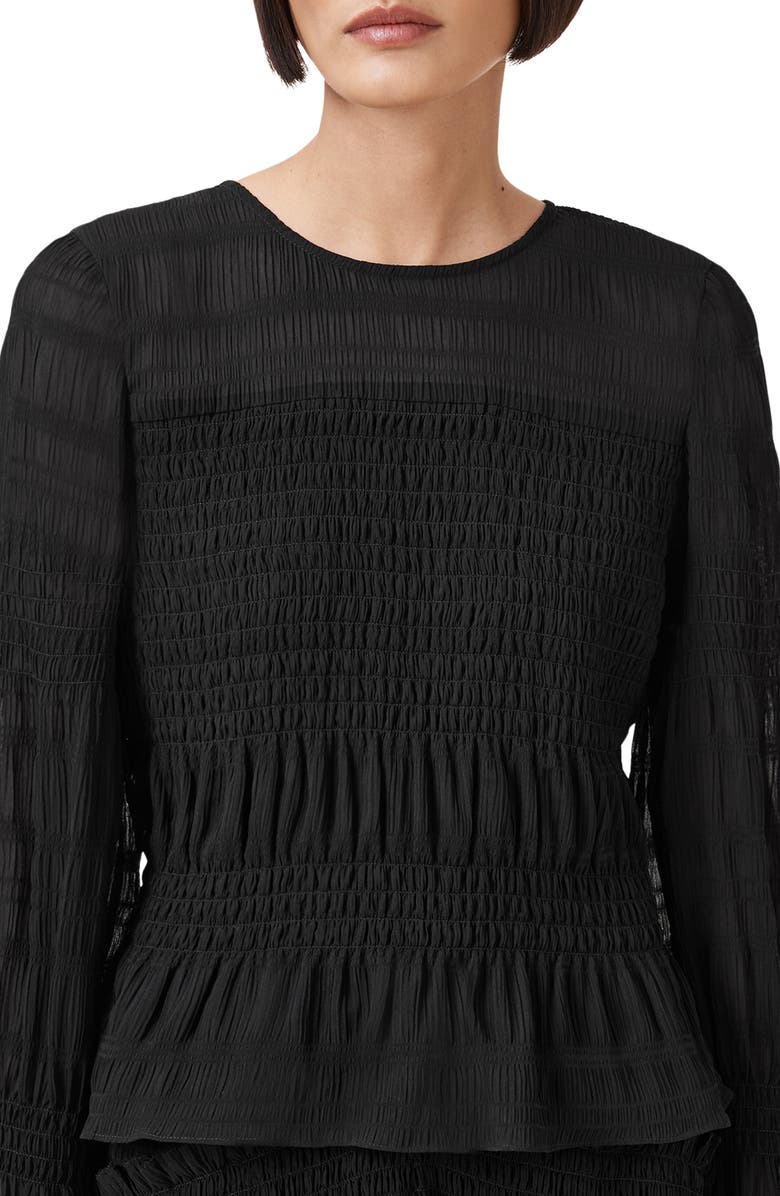 AllSaints Pamela Smocked Ruffle Top, Alternate, color, 