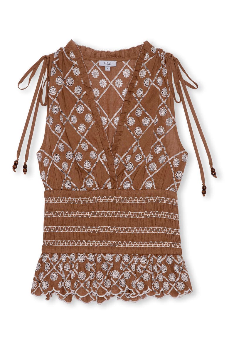 Rizzo Embroidered Top, Alternate, color, COCOA DAISY EMBROIDERY