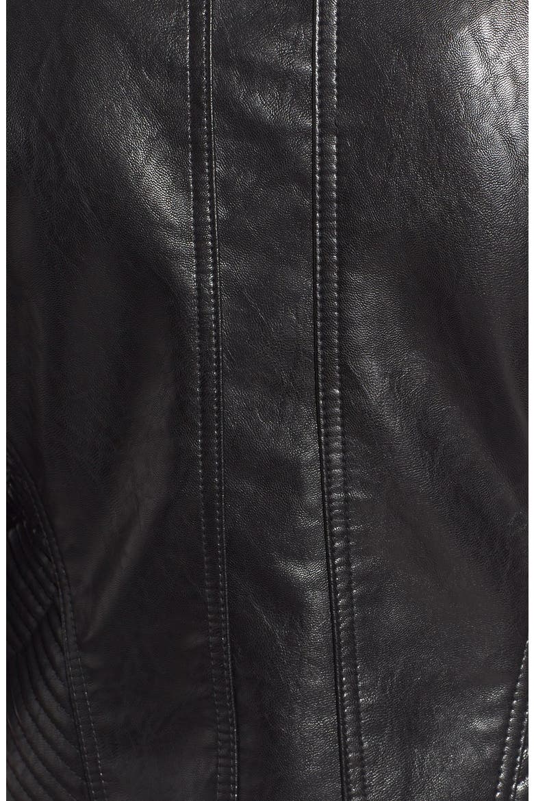 Quilt Detail Faux Leather Stand Collar Jacket, Alternate, color, BLACK