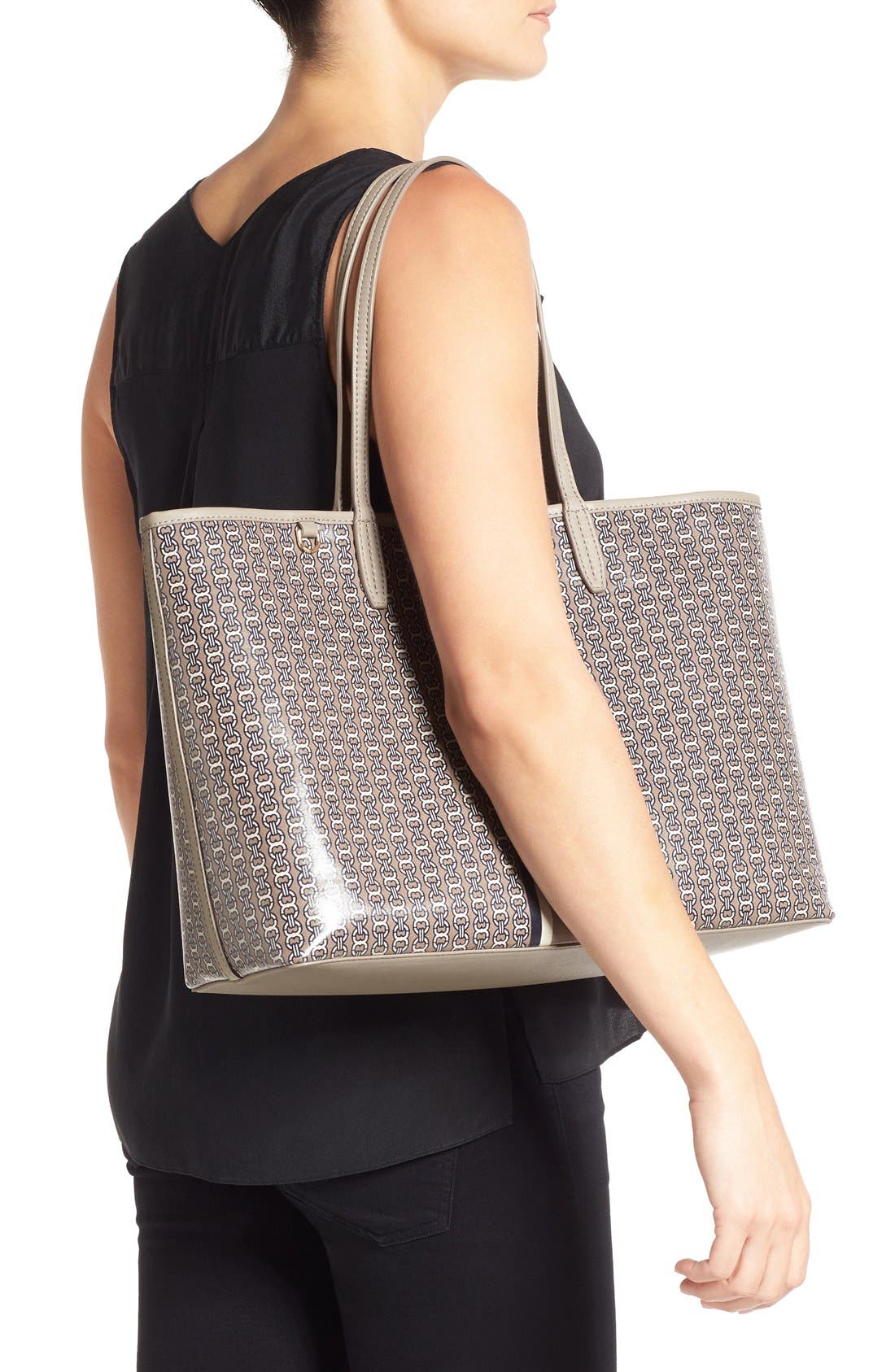 Gemini Link Coated Canvas Tote, Alternate, color, FRENCH GREY GEMINI LINK STRIPE