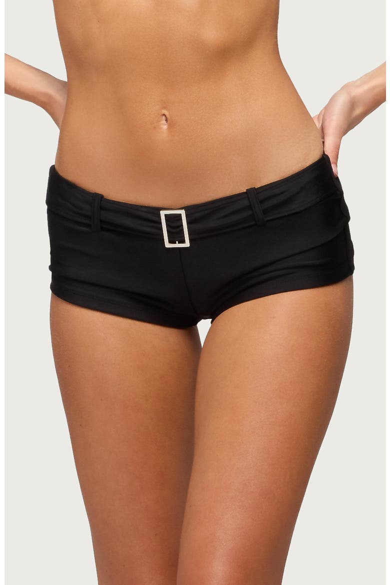 Carolynne Belted Boyshorts Bikini Bottoms, Main, color, BLACK