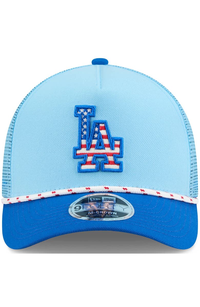 New Era Men's New Era Light Blue/Royal Los Angeles Dodgers 2025 Fourth of July 9FORTY A-Frame M-Crown Adjustable Trucker Hat, Alternate, color, Light Blue