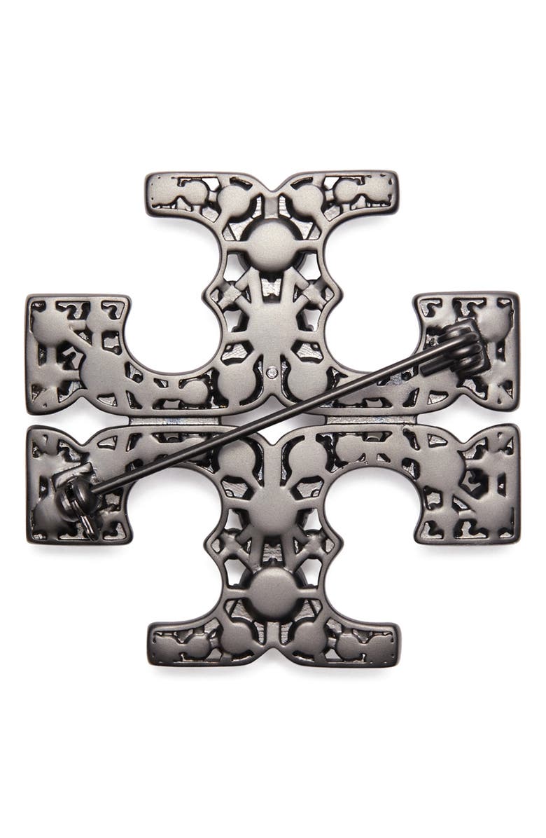 Tory Burch Kira Cubic Zirconia & Faux Pearl Brooch, Alternate, color, Hematite / Pearl / Crystal