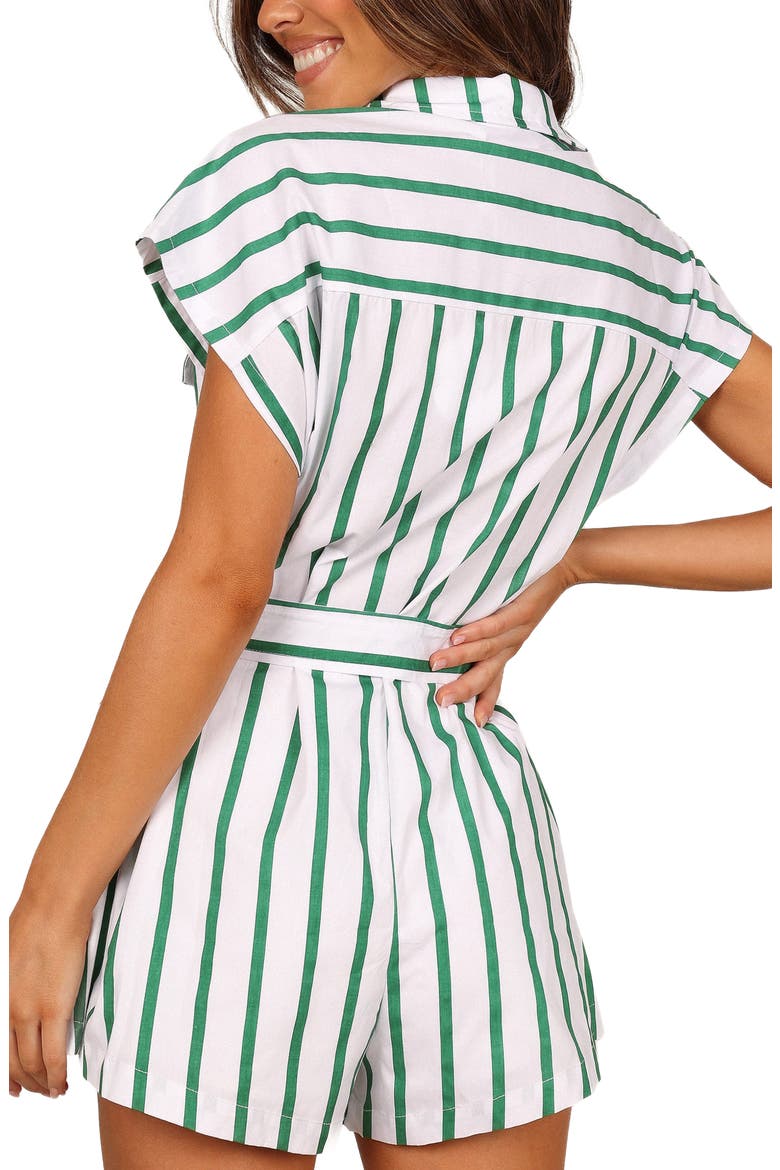 Addie Stripe Cotton Romper, Alternate, color, WHITE/ GREEN