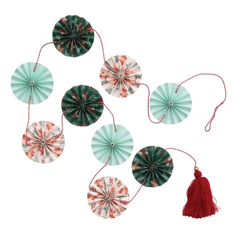 Handmade Recycled Paper Fan Garland with Cotton Tassel, Multicolor
