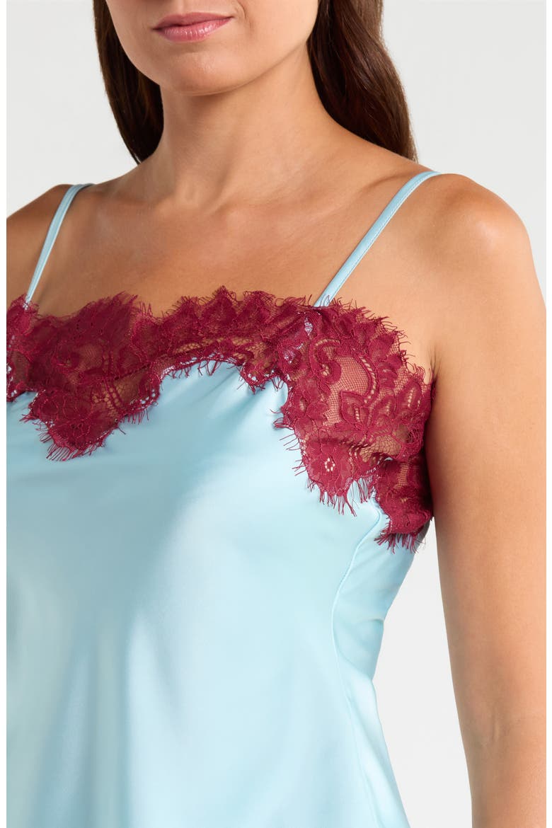Lace Trim Satin Cami Pajamas, Alternate, color, ICY BLUE