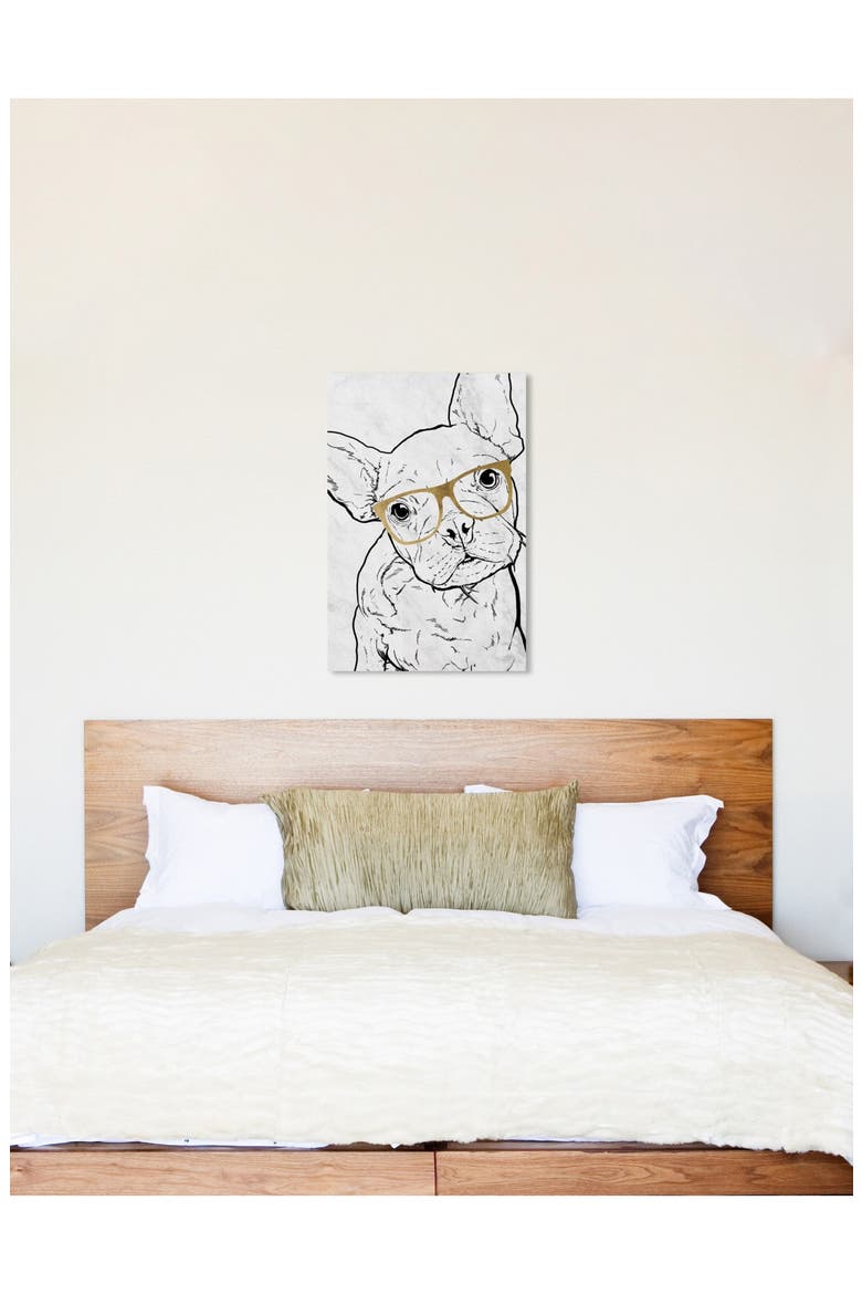 Frenchie with Gold Glasses Canvas Wall Art, Alternate, color, GREY WHITE