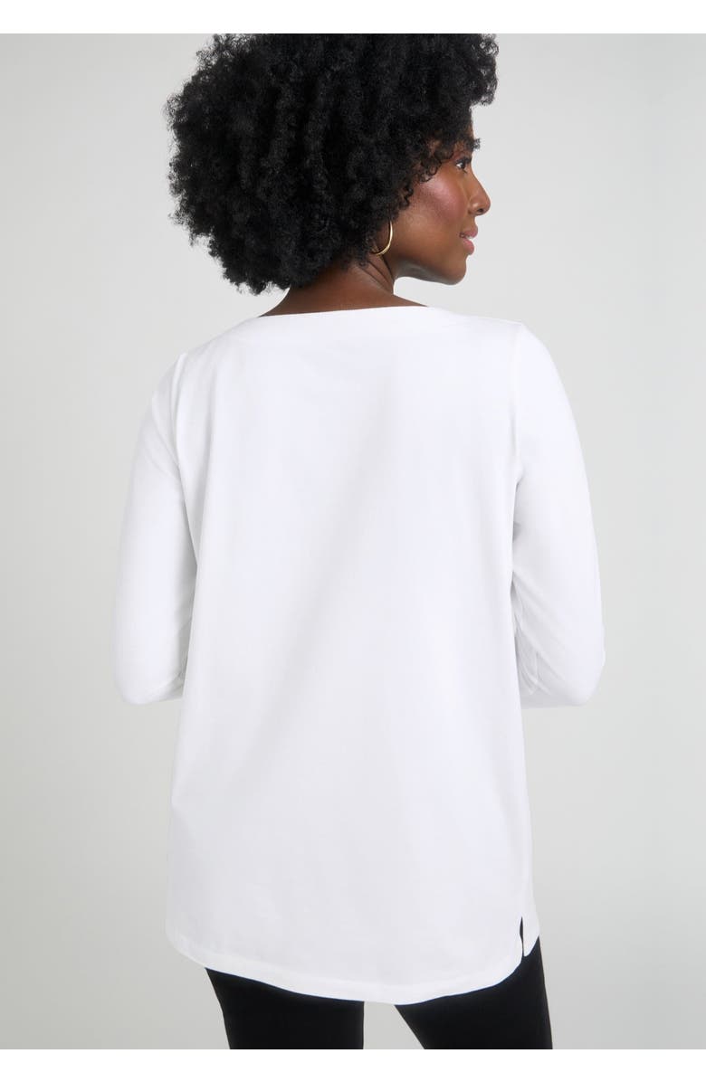 Jessica London Stretch Cotton Boatneck Tunic, Alternate, color, White Floral Embellishment