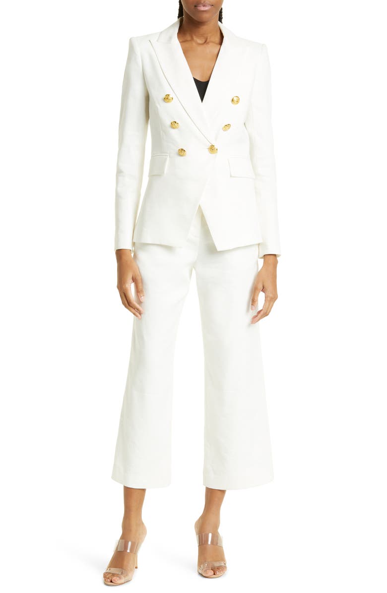 Veronica Beard Aubrie Linen Blend Crop Pants, Main, color, White