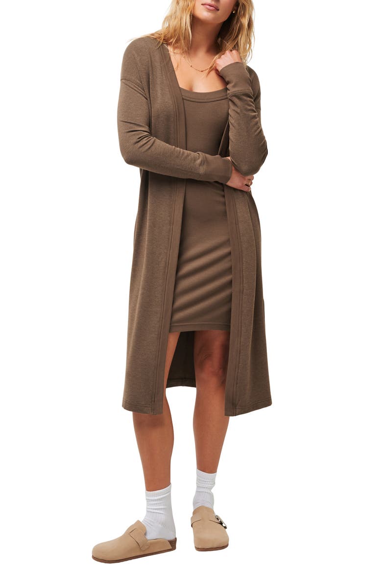 Resort Use Long Cardigan, Main, color, HEATHER COCOA BROWN