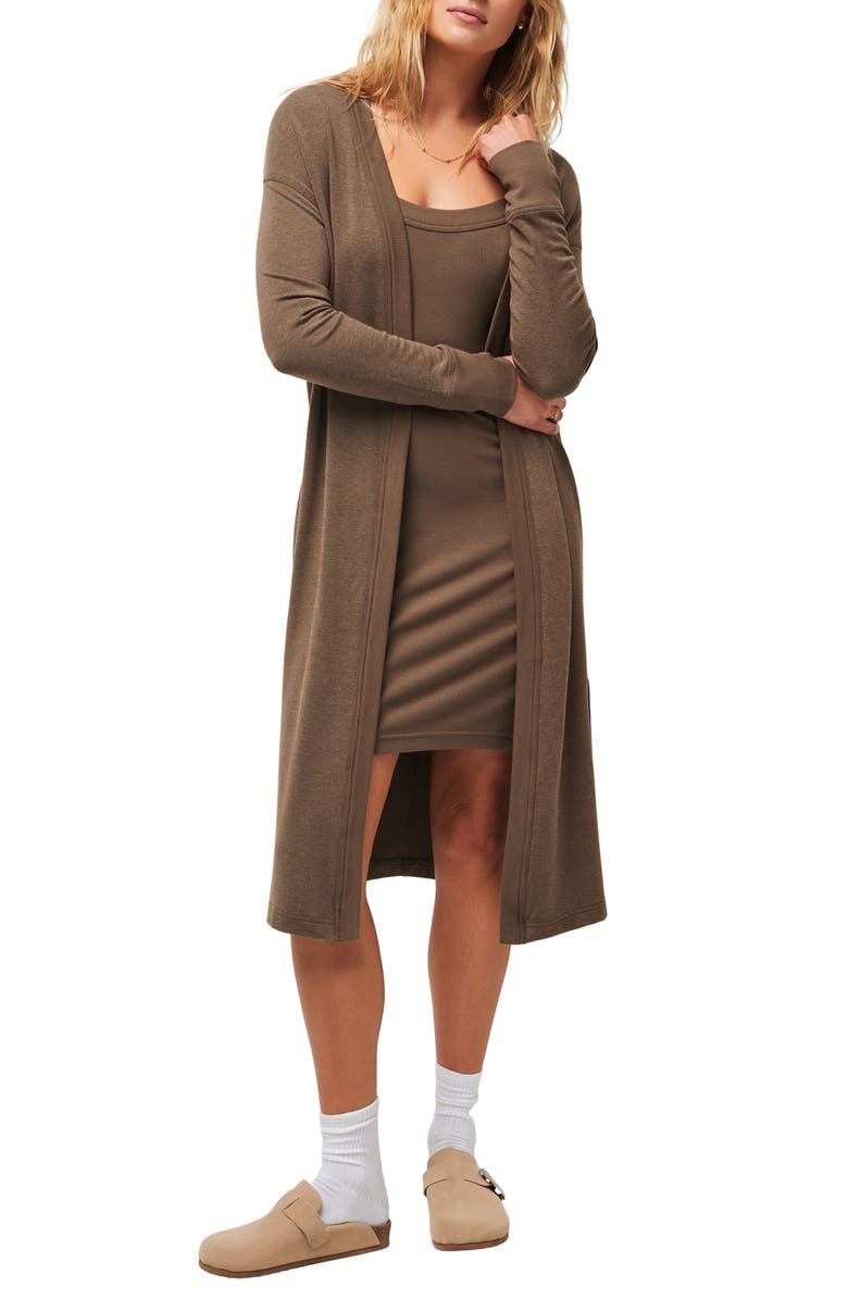 TravisMathew Resort Use Long Cardigan, Main, color, Heather Cocoa Brown