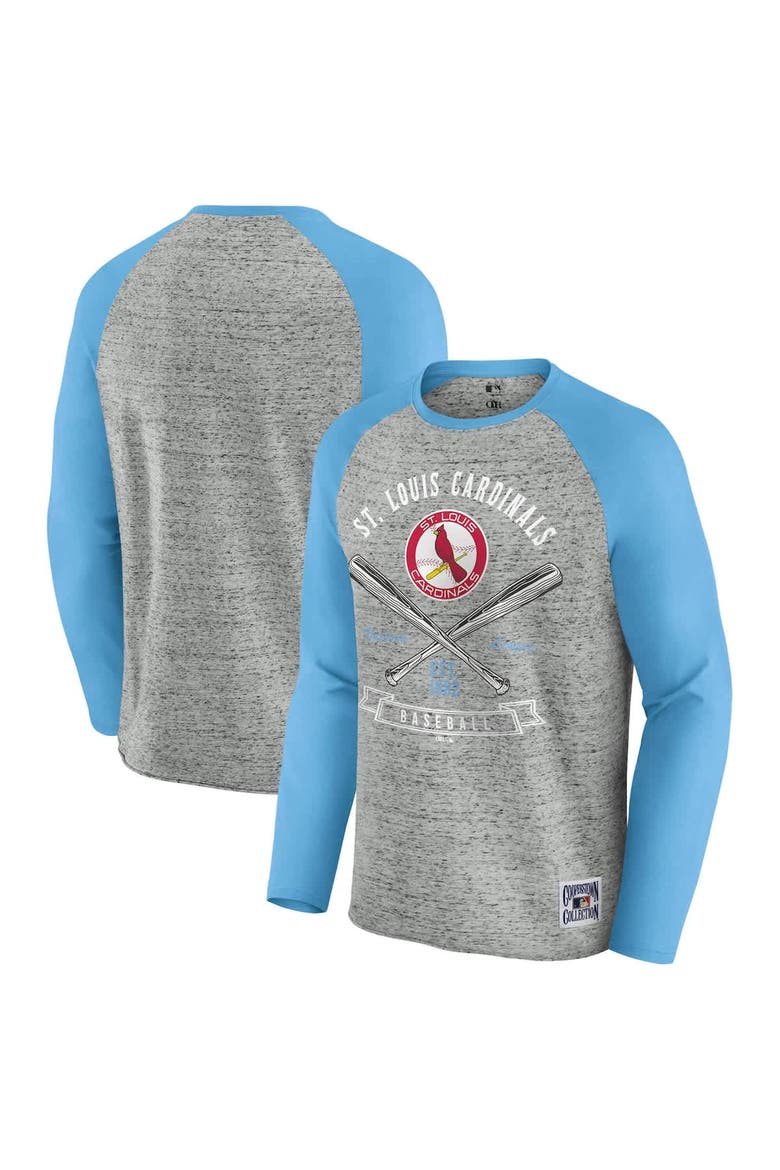 Men's Darius Rucker Collection by Fanatics  Heather Gray St. Louis Cardinals Raw Edge Raglan Long Sleeve Baseball T-Shirt, Alternate, color, Heather Gray