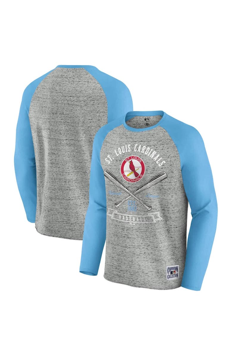 Darius Rucker Collection by Fanatics Men's Darius Rucker Collection by Fanatics Heather Gray St. Louis Cardinals Raw Edge Raglan Long Sleeve Baseball T-Shirt, Alternate, color, Heather Gray