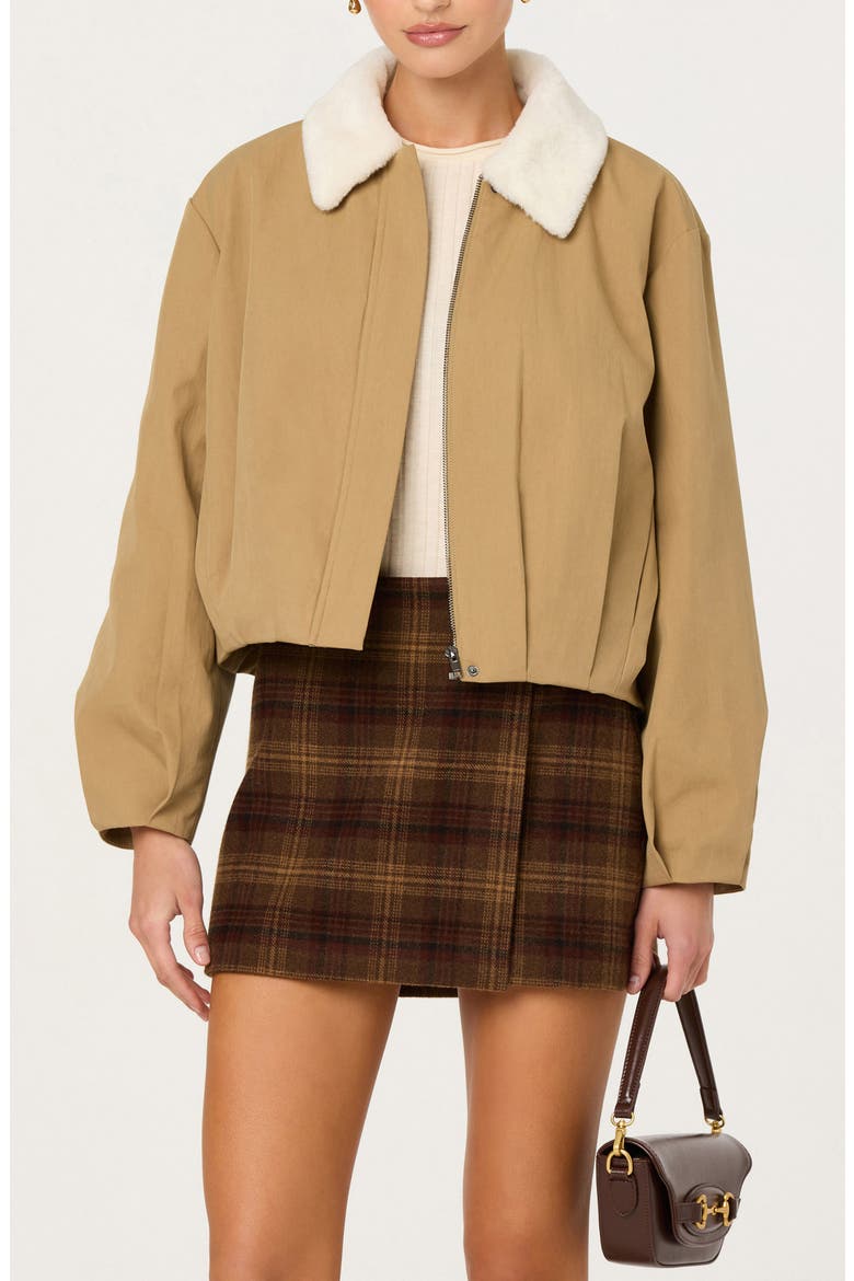 Raevin Faux Fur Collared Jacket, Alternate, color, KHAKI