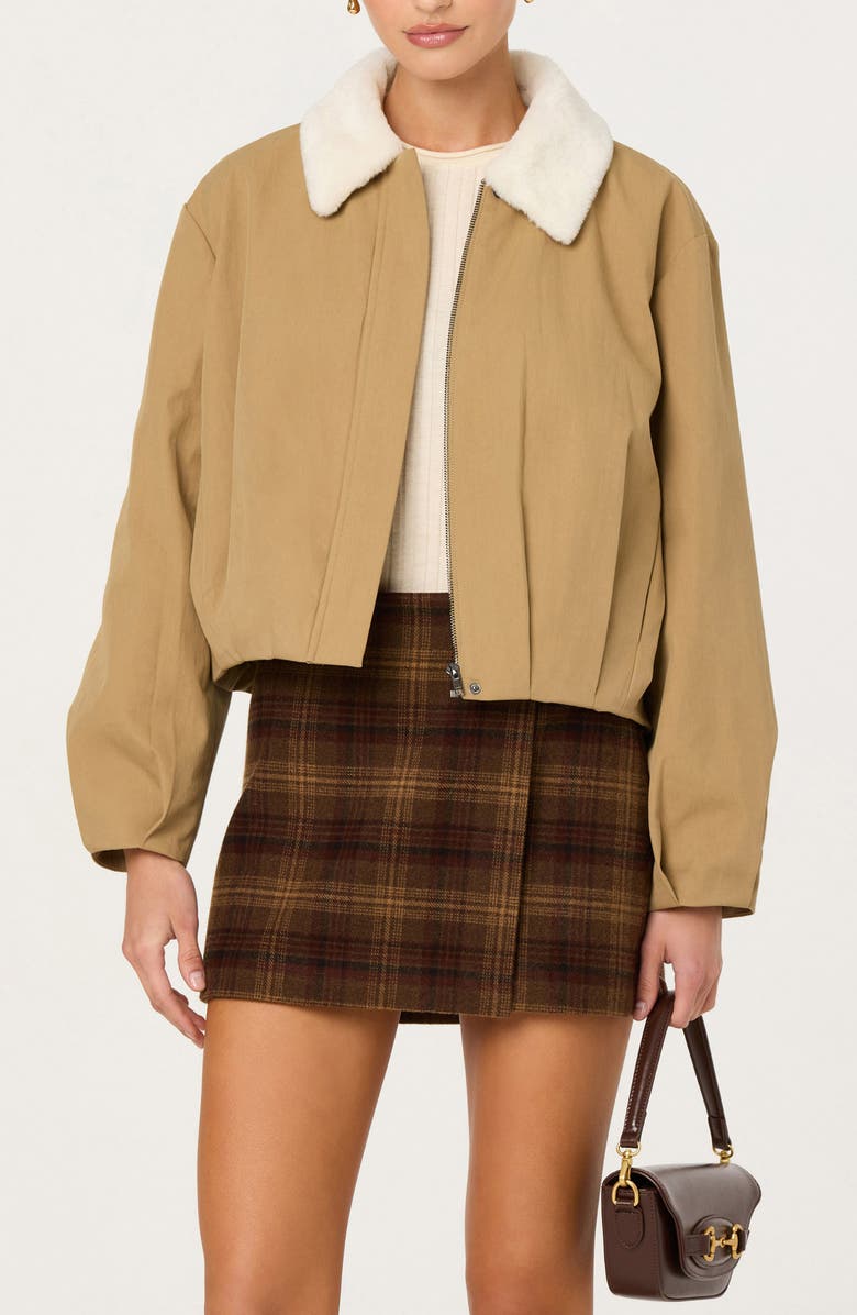 ASTR the Label Raevin Faux Fur Collared Jacket, Alternate, color, Khaki