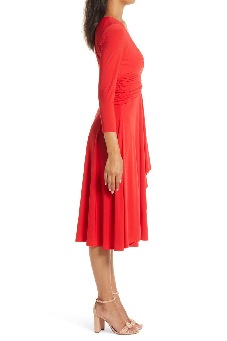 Long Sleeve Faux Wrap Dress, Alternate, color, RED