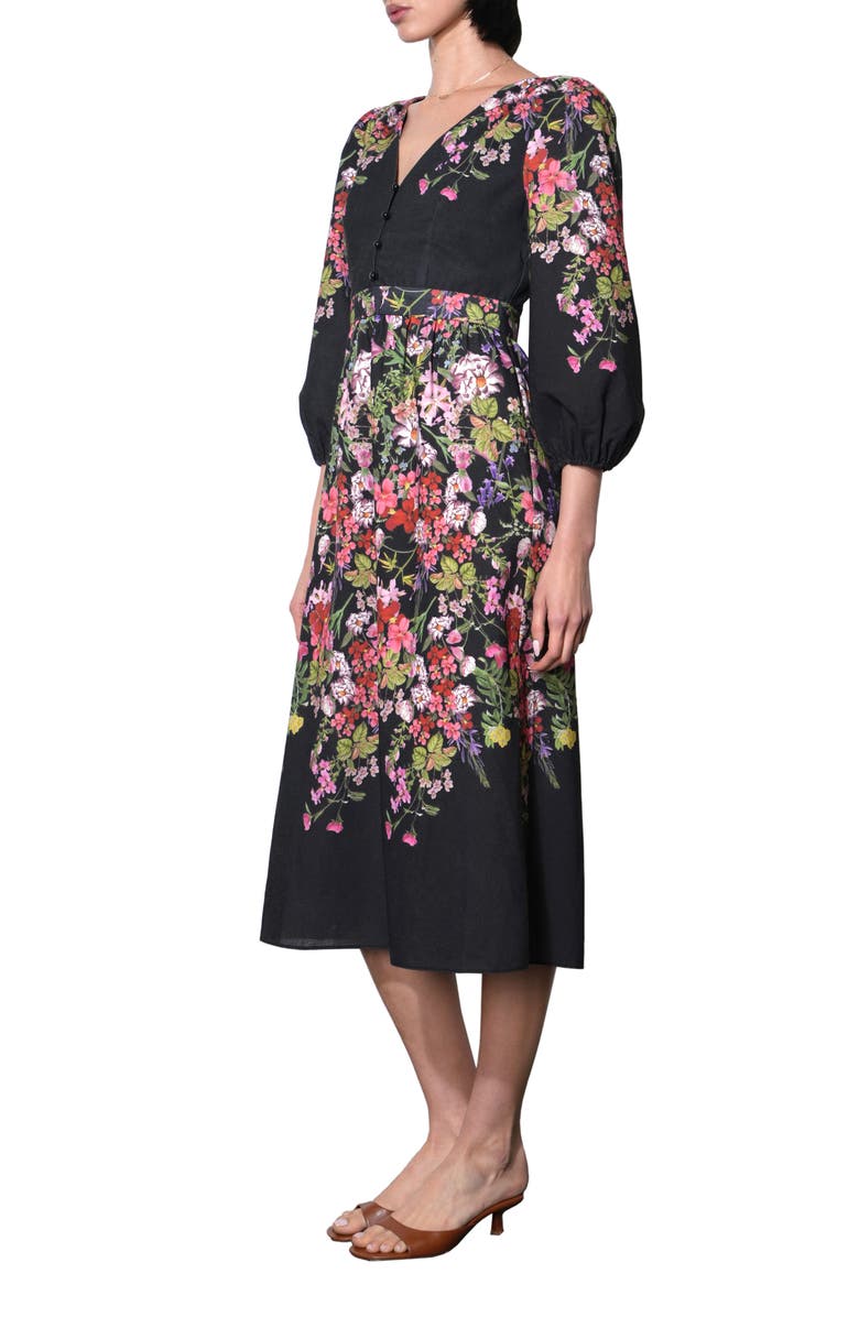 Adelyn Rae Tessa Floral Print Balloon Sleeve Midi Dress, Alternate, color, Black Floral