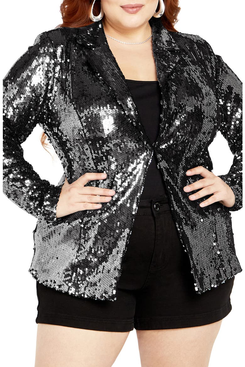 Sequin Single Breasted Blazer, Main, color, GUNMETAL