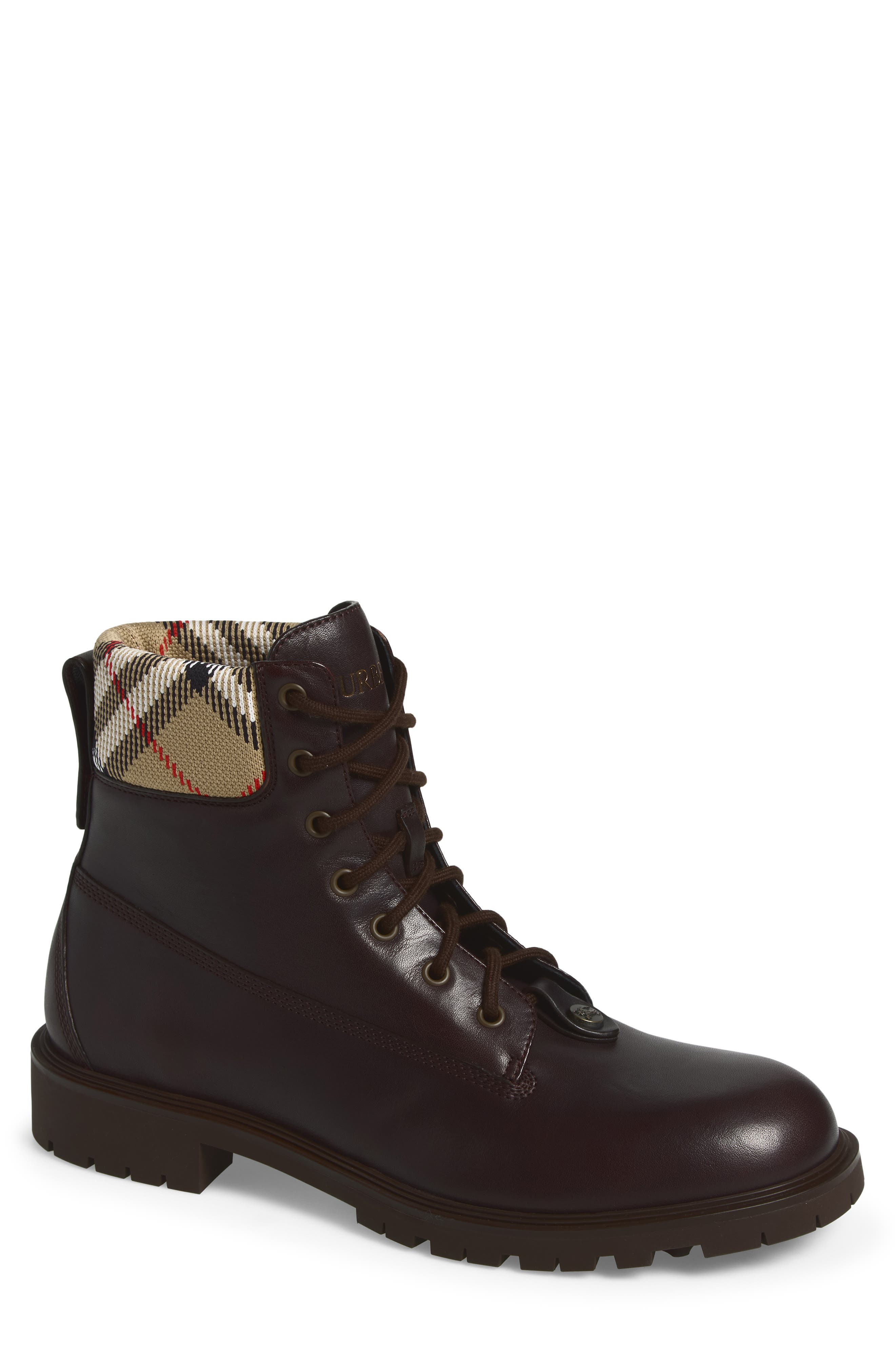 Durham Check Combat Boot, Main, color, PEAT BROWN