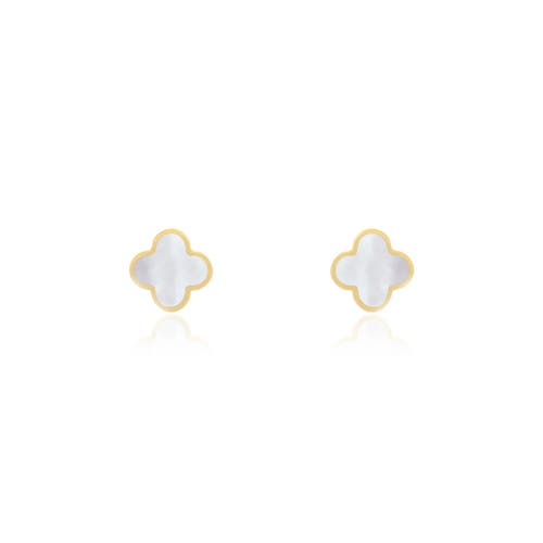 The Lovery Fine Jewelry Mini Mother Of Pearl Clover Stud Earrings In Silver