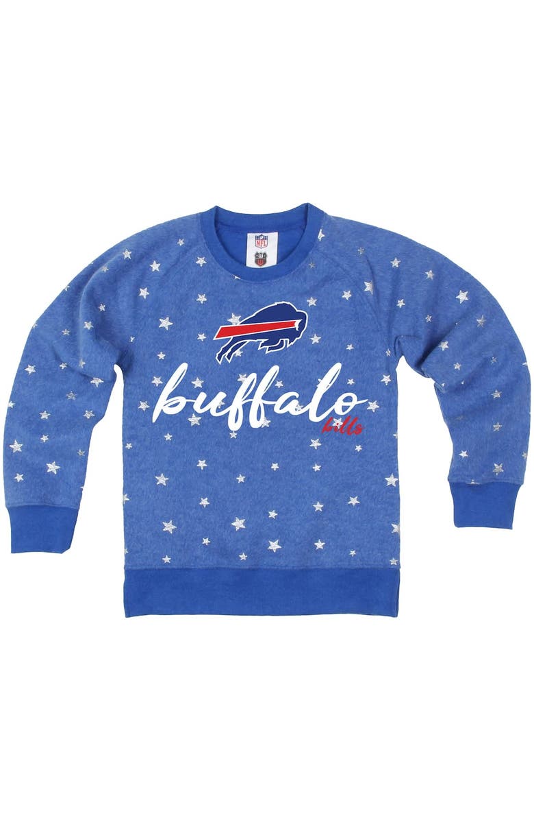 Wes & Willy Girls Youth Wes & Willy  Royal Buffalo Bills Shimmer Star Reverse Fleece Pullover Sweatshirt, Alternate, color, 