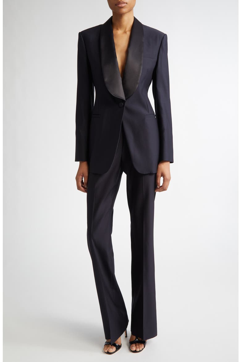 Delfino Long Virgin Wool & Silk Flare Leg Trousers, Alternate, color, MIDNIGHT BLUE