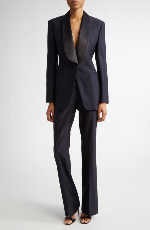 Max Mara Delfino Long Virgin Wool & Silk Flare Leg Trousers In Midnight Blue