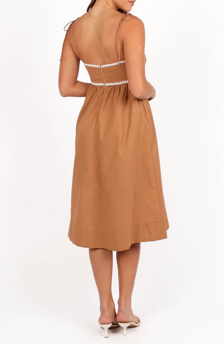 Petal & Pup Lino Embroidered Tie Strap Cotton Sundress, Alternate, color, Tan White