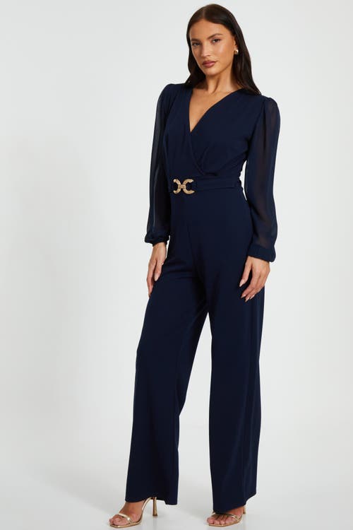 Quiz Chiffon Buckle Palazzo Jumpsuit In Navy