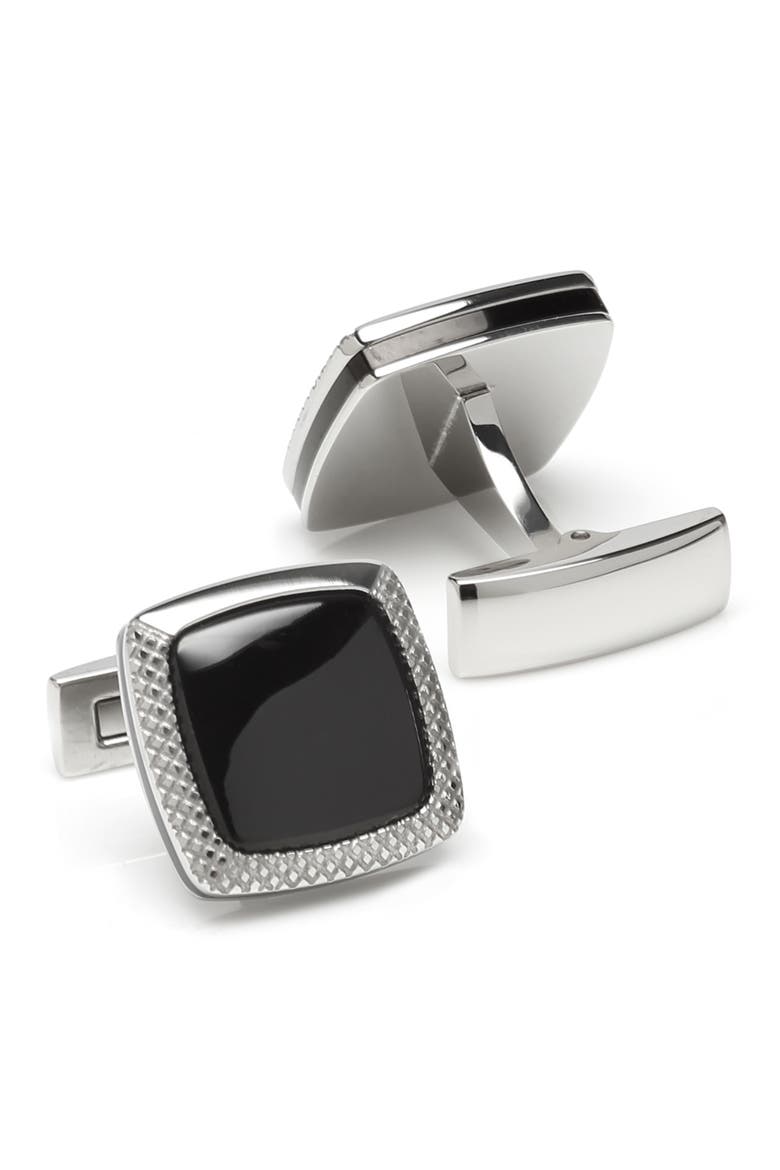 Onyx Cushion Cuff Links, Alternate, color, SILVER