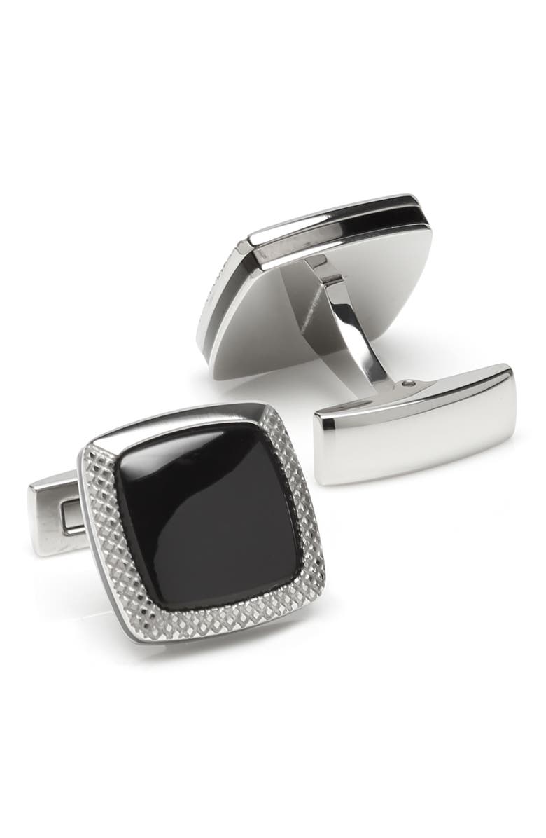 Cufflinks, Inc. Onyx Cushion Cuff Links, Alternate, color, Silver