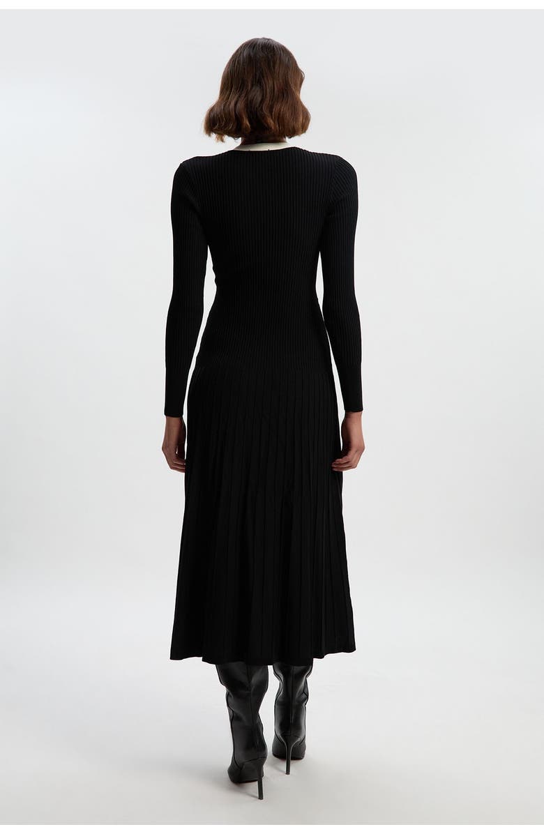 Karen Millen Rib Knit Trim Full Skirt Midi Dress, Alternate, color, Mono