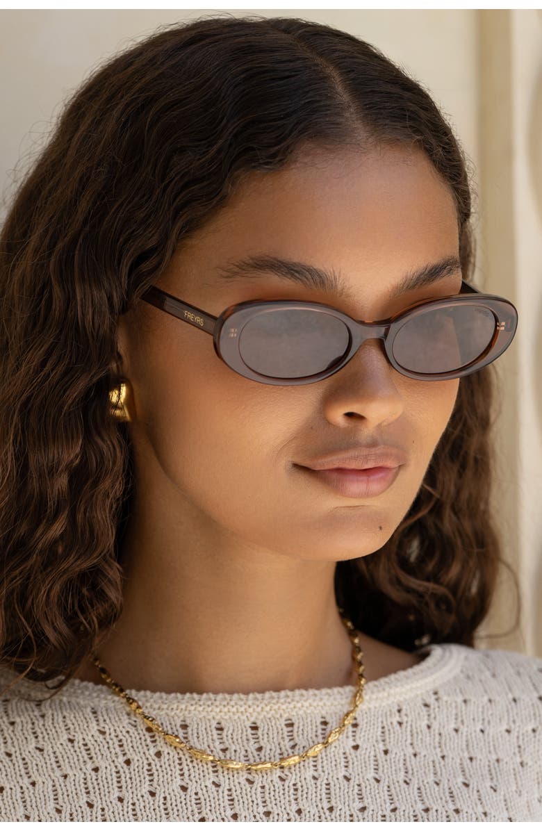 FREYRS Eyewear Mimi Small Oval Sunglasses, Alternate, color, Brown, Green, Tortoise / Brown