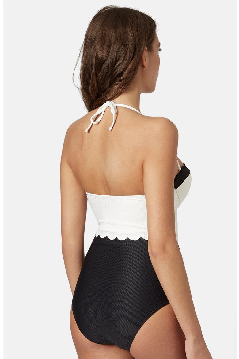 Scalloped One Piece Swimsuit, Alternate, color, BLACK