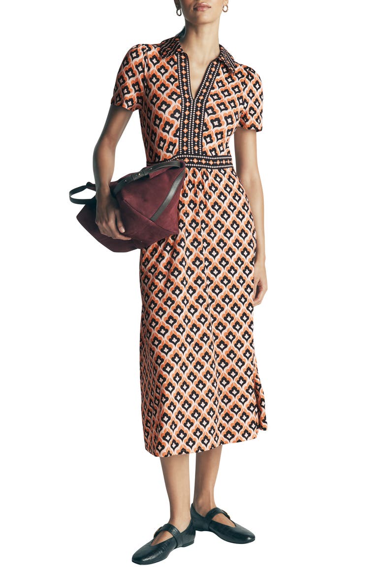 Heidi Jersey Midi Tea Dress, Main, color, ALMOND MILK, GEO PARTY