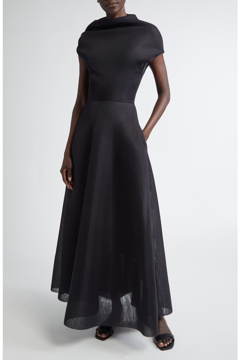 Genevieve Draped Georgette Dress, Main, color, BLACK