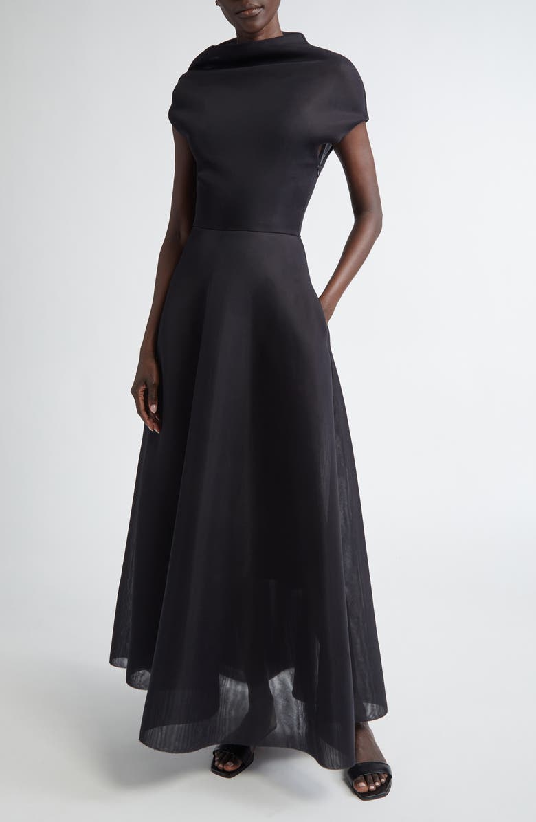 Brandon Maxwell Genevieve Draped Georgette Dress, Main, color,