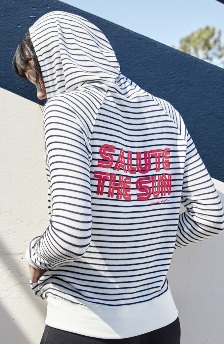 Spiritual Gangster 'Retro Salute Savasana' Stripe Full Zip Hacci Hoodie, Alternate, color, 