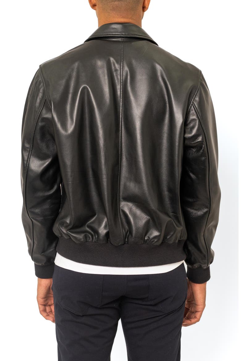 Leather Bomber Jacket, Alternate, color, BLACK