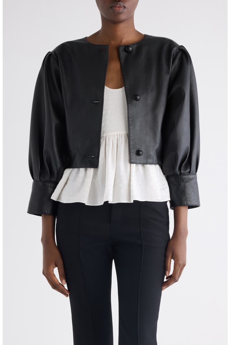 Plongé Lambskin Leather Short Jacket, Main, color, BLACK