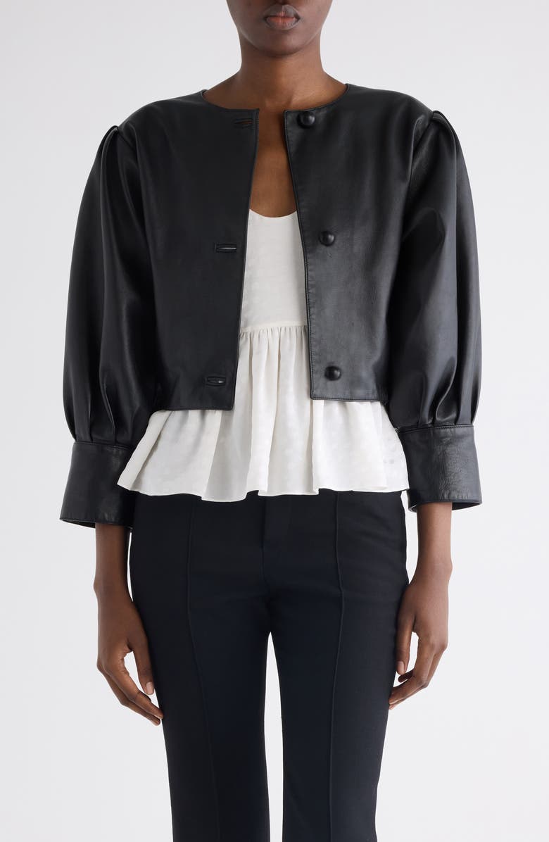 Chloé Plongé Lambskin Leather Short Jacket, Main, color, Black