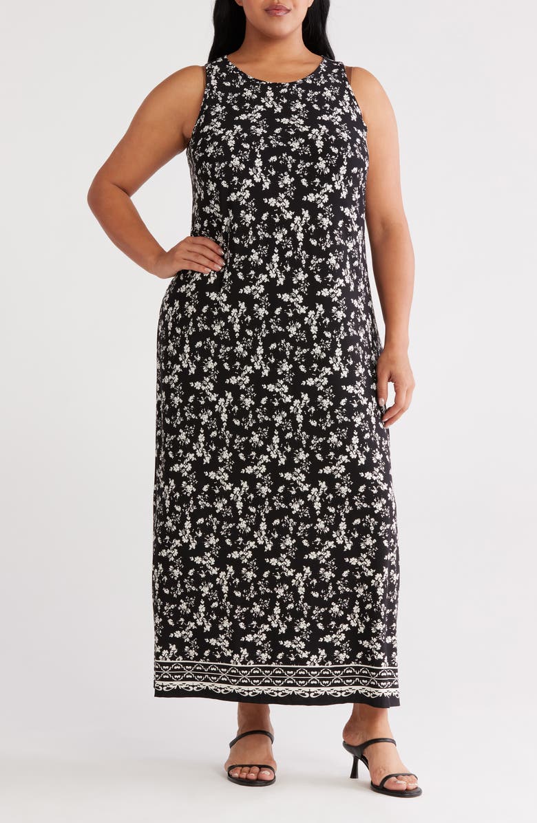 Vince Camuto Floral Sleeveless Jersey Maxi Dress, Main, color, Rich Black