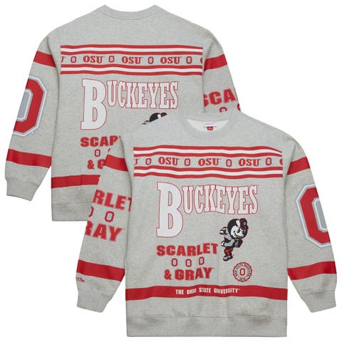 Men's Mitchell & Ness Heather Gray Ohio State Buckeyes All Over Print Sweatshirt