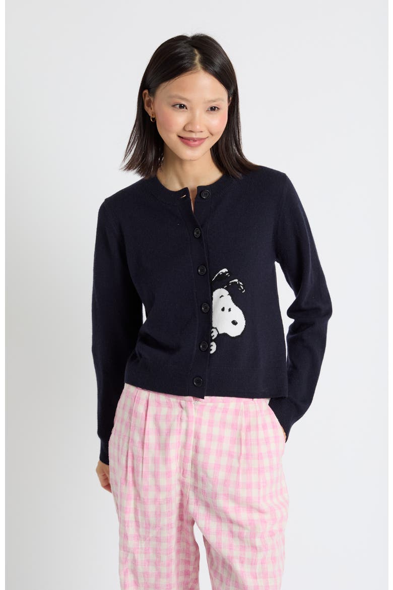 Sneaky Snoopy Wool-Cashmere Cardigan, Main, color, Navy