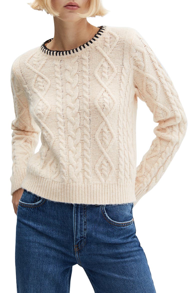 Contrast Trim Cable Sweater, Main, color, BEIGE
