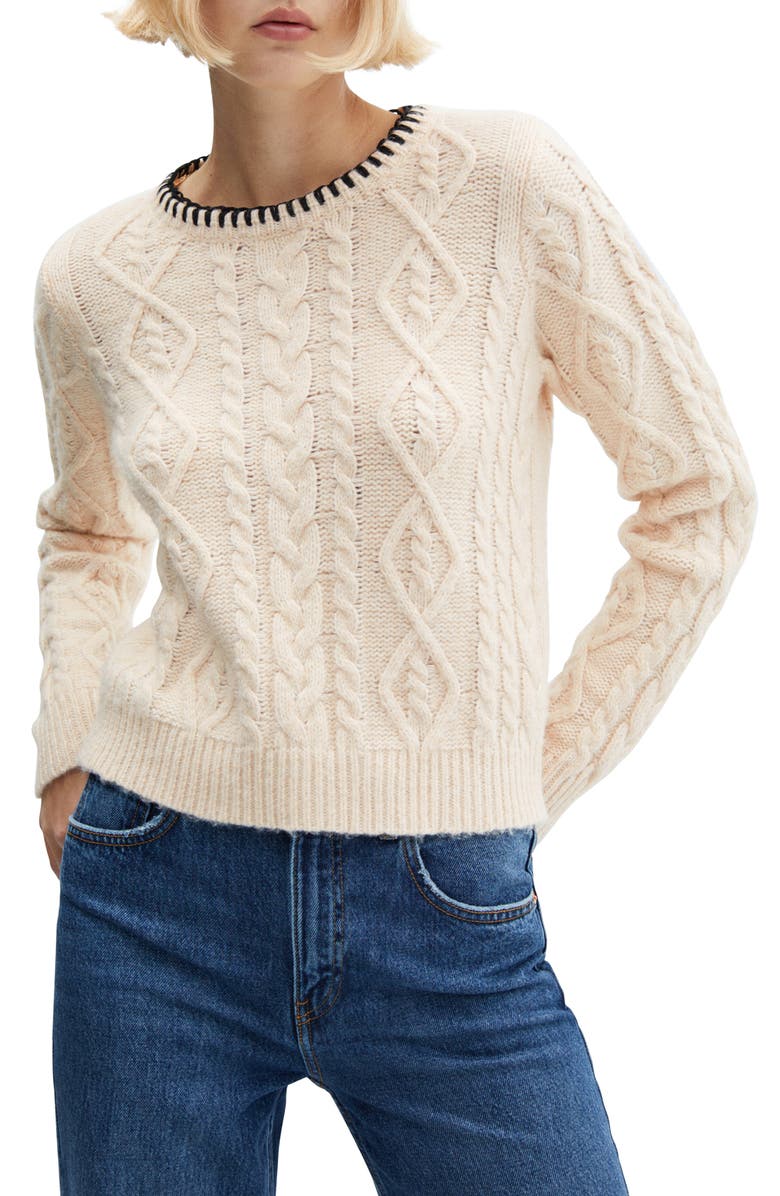 MANGO Contrast Trim Cable Sweater, Main, color, 