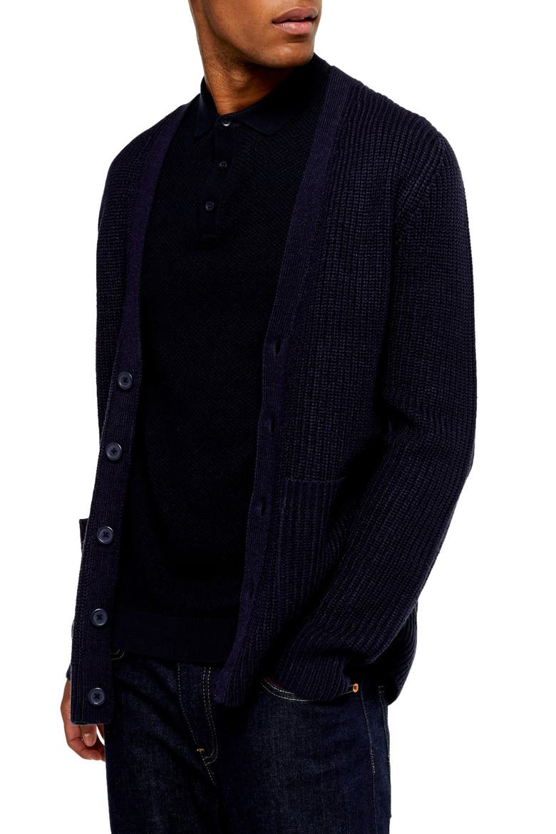 Rack Textured Cardigan Sweater, Main, color, NAVY BLUE