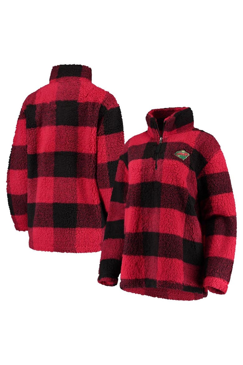Women's G-III 4Her by Carl Banks Black/Red Minnesota Wild Plaid Sherpa Quarter-Zip Jacket, Main, color, Black