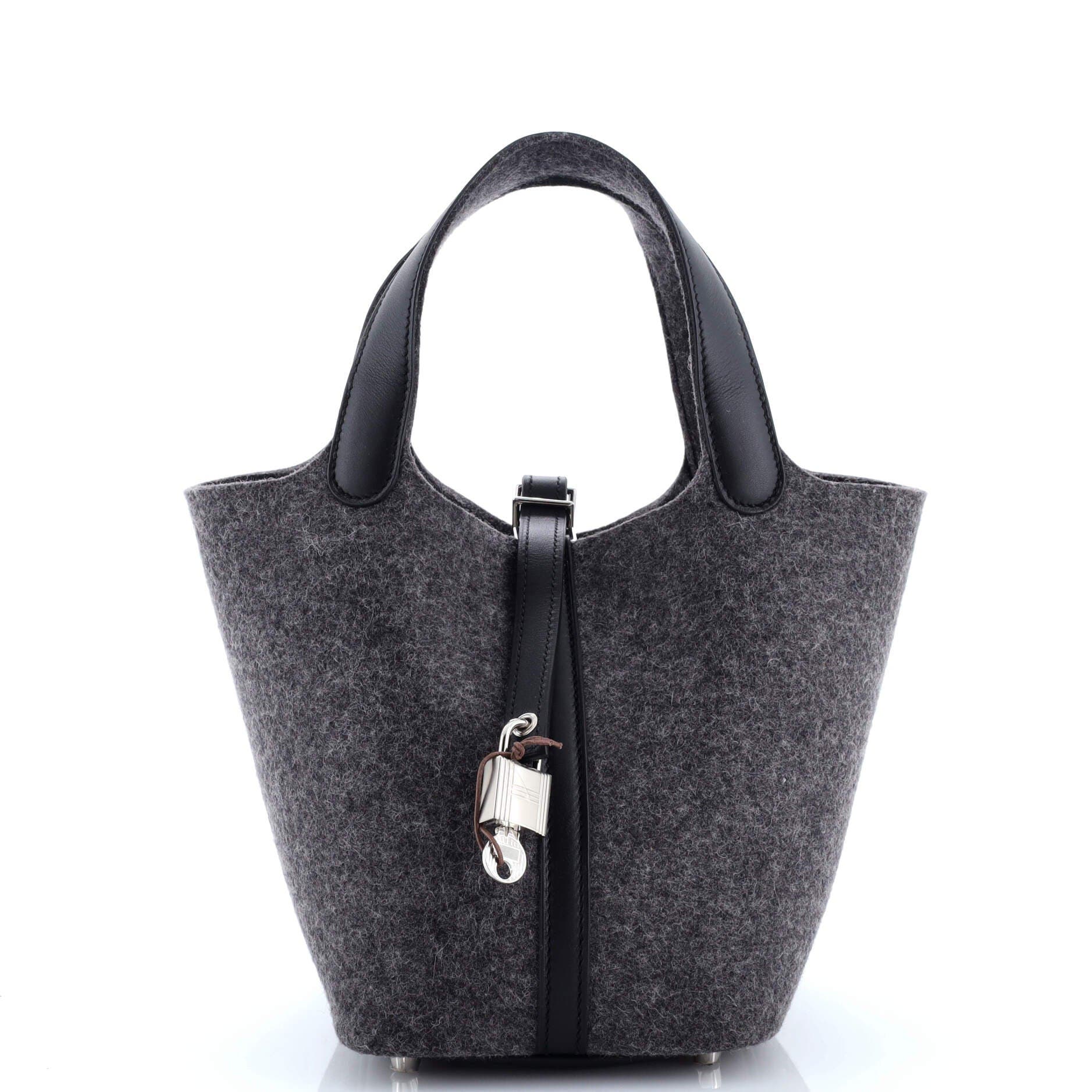 Pre-Owned Hermes Picotin Lock Bag Felt with Leather PM, Main, color, Gris Moyen