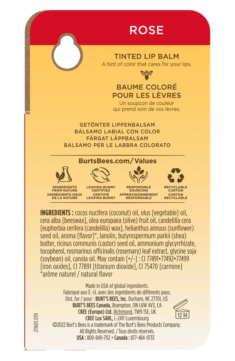 Burt's Bees Rose Tinted Moisturizing Lip Balm, Alternate, color, 